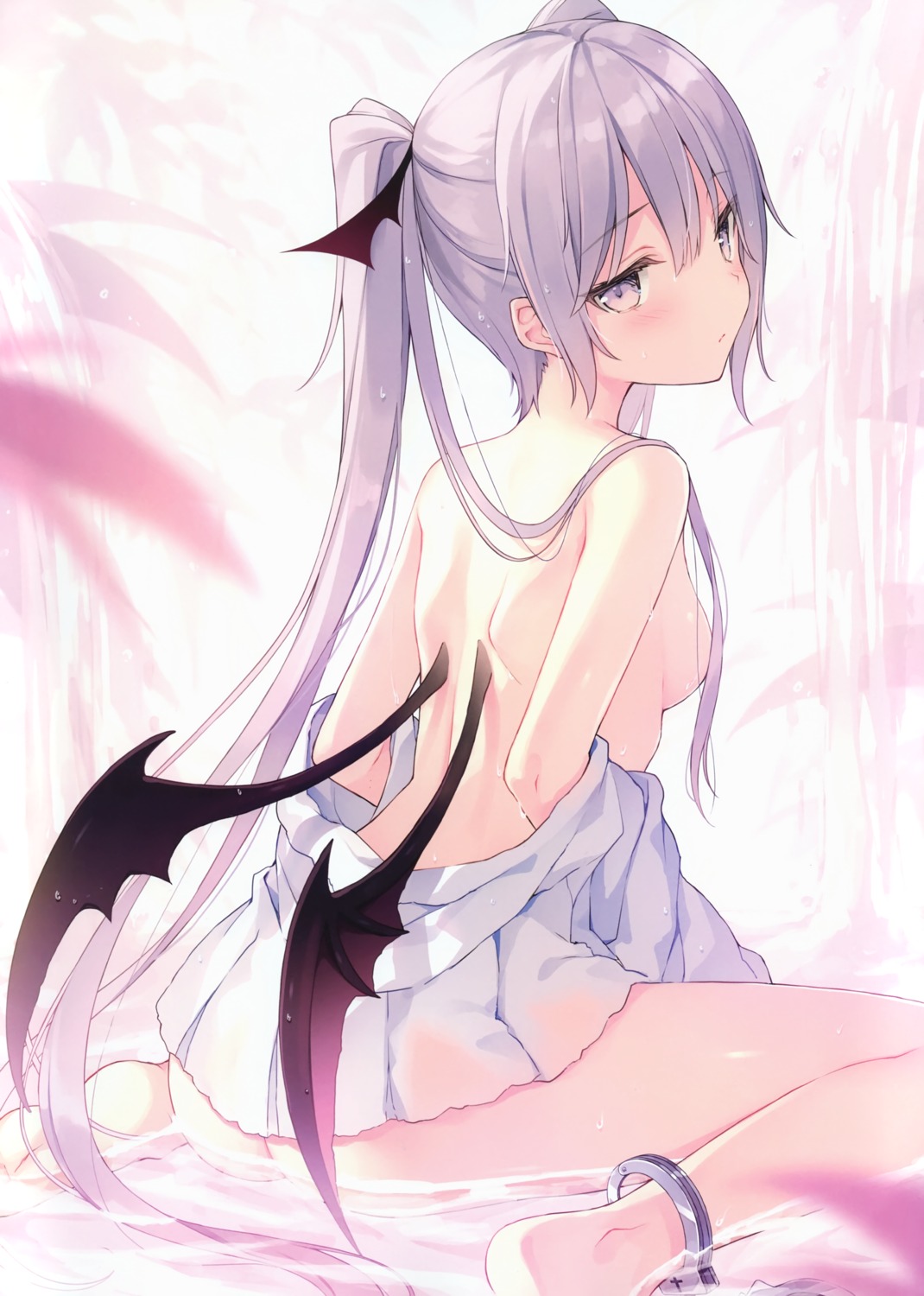 ass bottomless breasts carneades eve_(rurudo) no_bra open_shirt rurudo rurudot wet wings