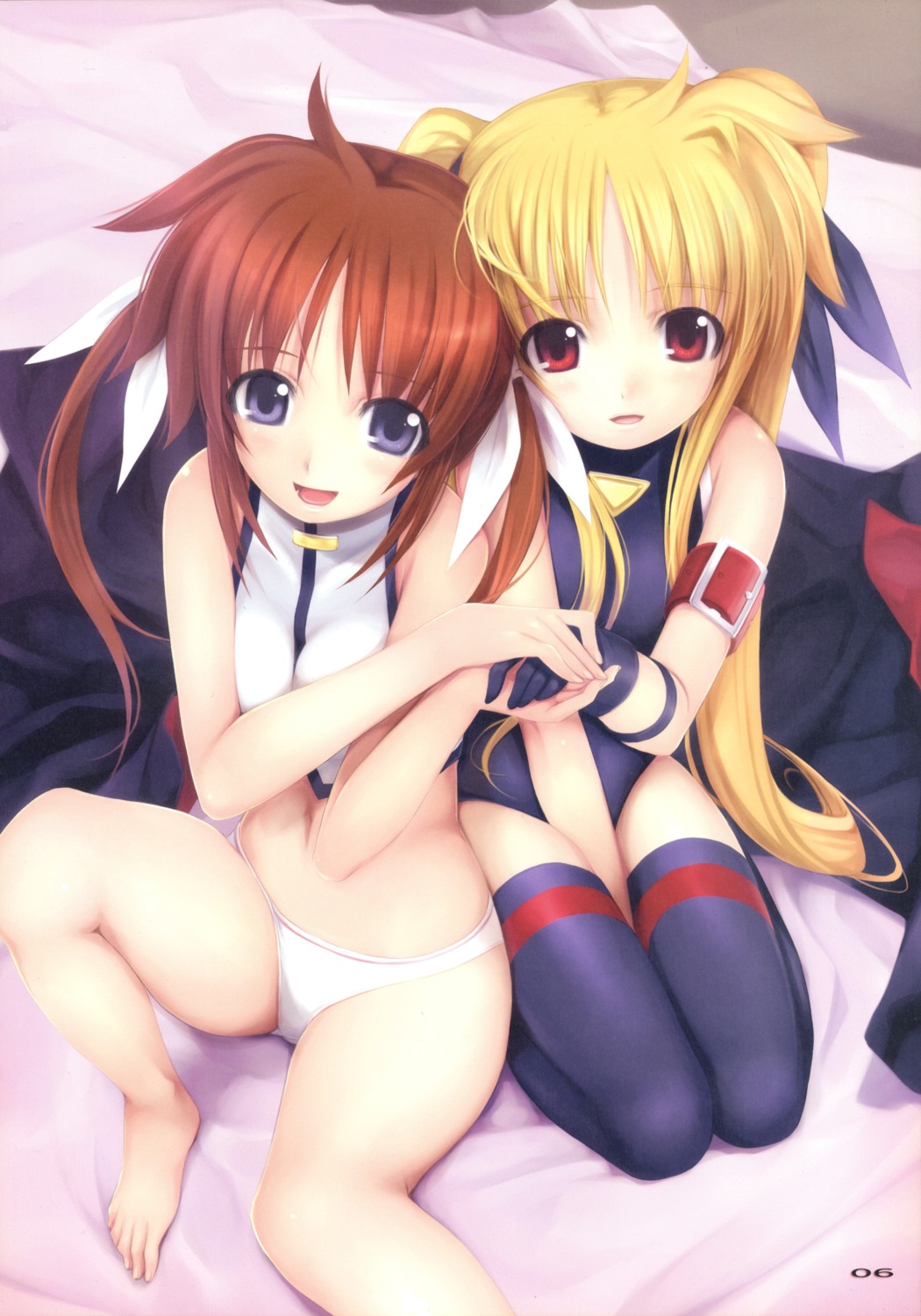 fate_testarossa loli mahou_shoujo_lyrical_nanoha mikazuki_akira pantsu takamachi_nanoha thighhighs tri-moon!