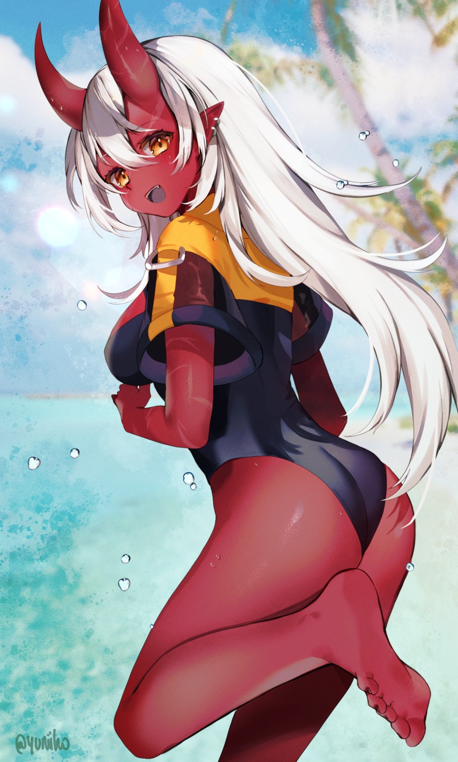 ass feet horns pointy_ears see_through swimsuits yuniiho