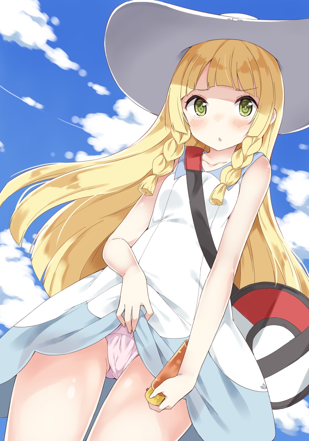 cameltoe dress gyuunyuu_nomio lillie_(pokemon) pantsu pokemon pokemon_sm pokemon_usum skirt_lift