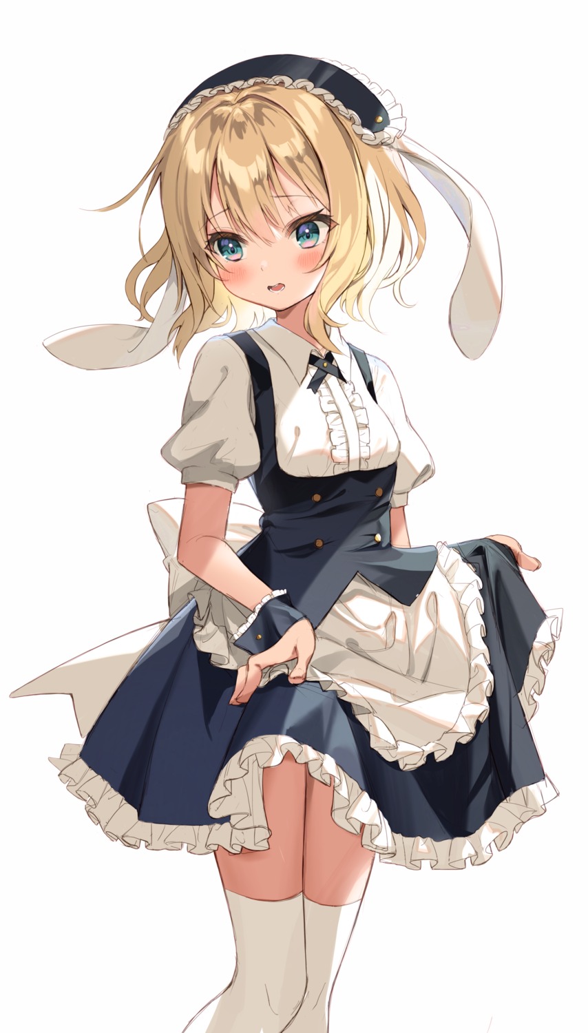 animal_ears azusa_(980650076) bunny_ears gochuumon_wa_usagi_desu_ka? kirima_sharo maid skirt_lift thighhighs waitress