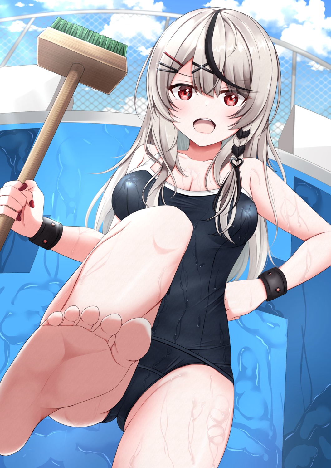 cleavage feet hololive kamesys sakamata_chloe school_swimsuit swimsuits wet