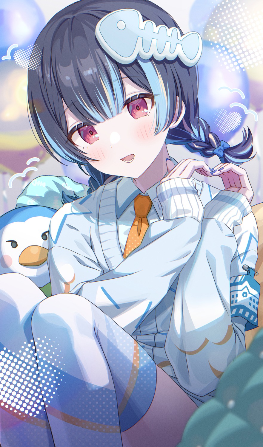 momoimon morino_rinze penguin seifuku sweater the_idolm@ster the_idolm@ster_shiny_colors thighhighs