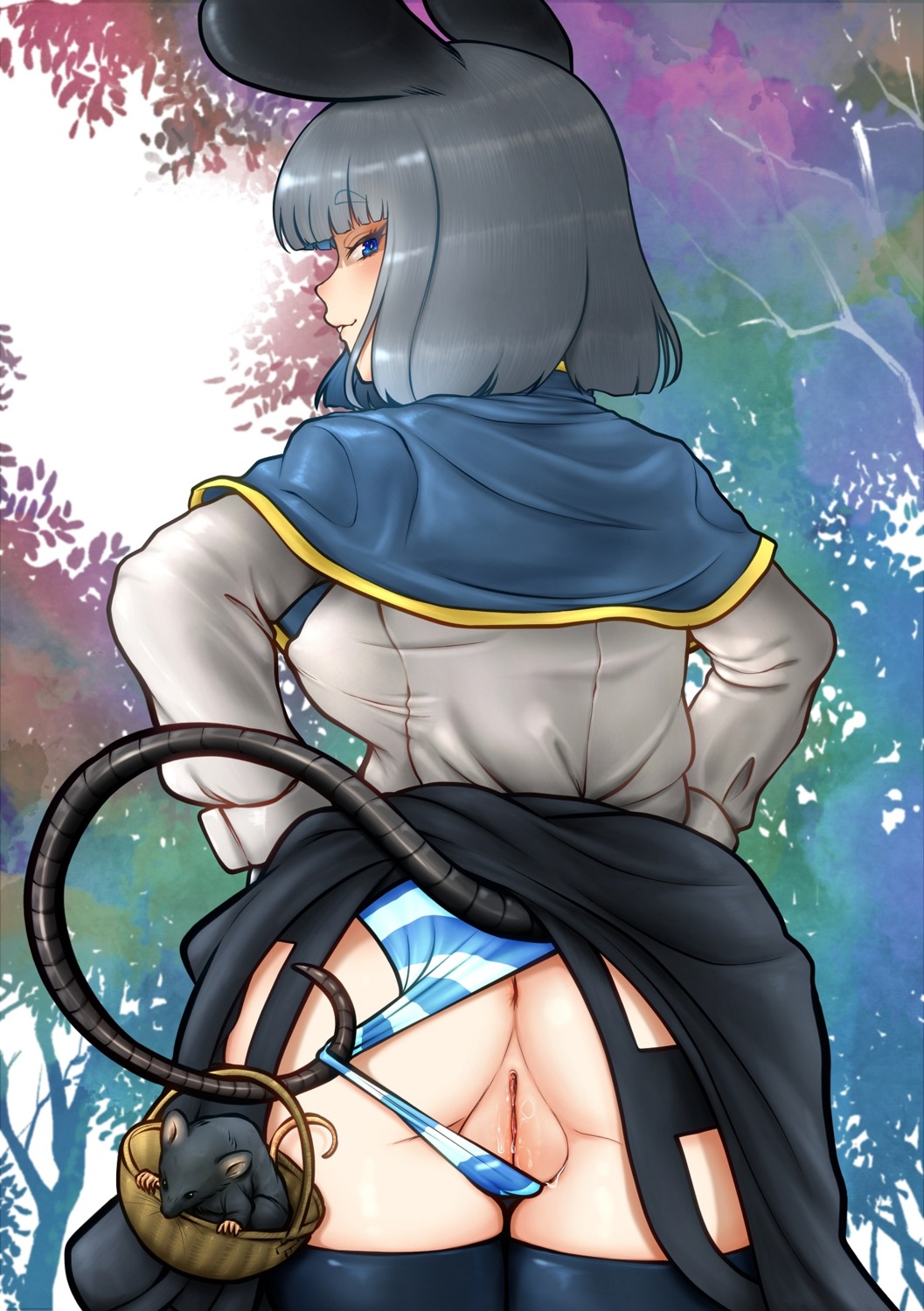 animal_ears anus ass citone nazrin pantsu panty_pull pussy pussy_juice shimapan skirt_lift tail thighhighs thong touhou uncensored