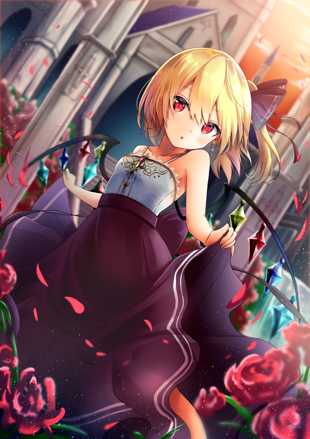 dress flandre_scarlet renka_(cloudsaikou) skirt_lift touhou wings