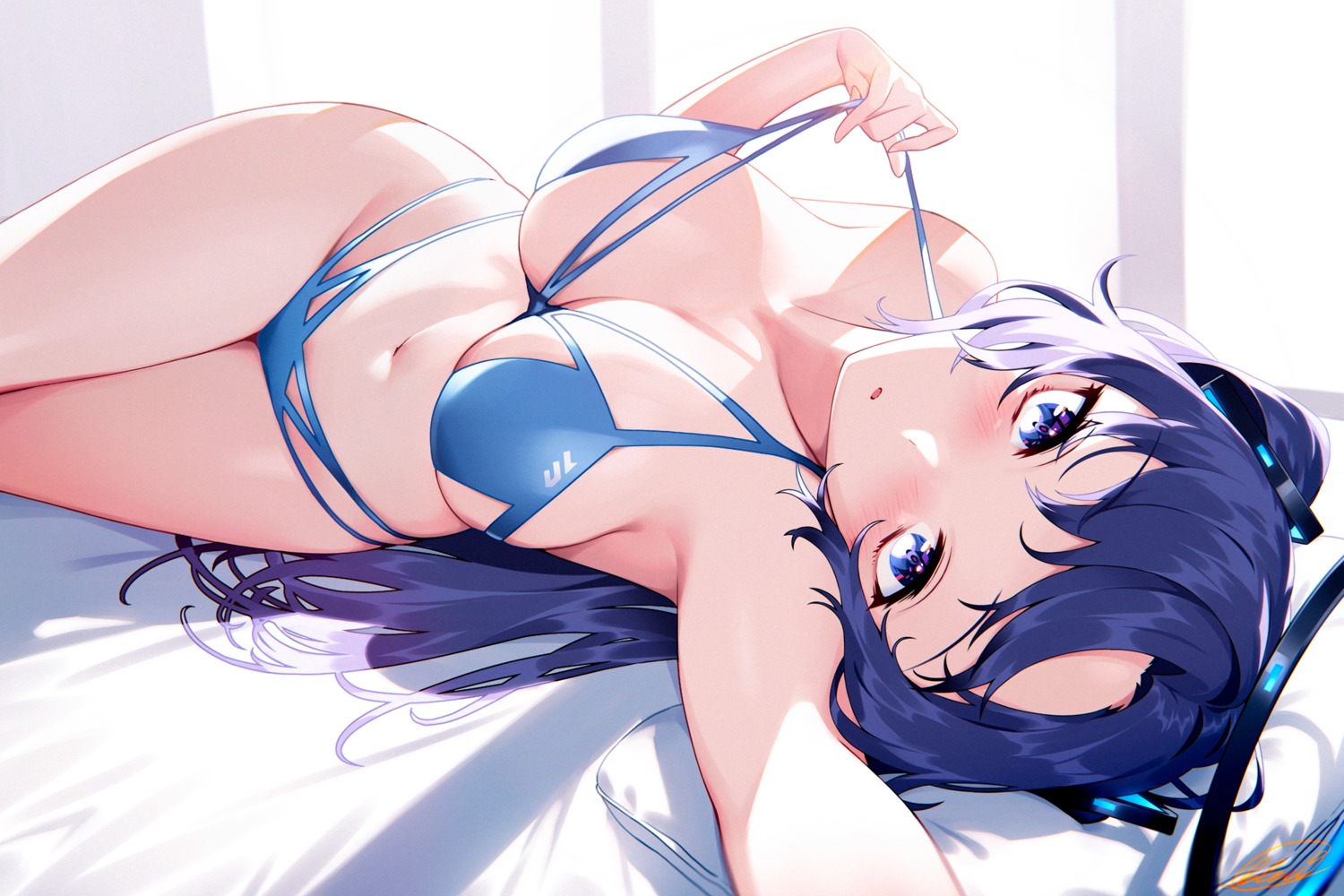 bikini blew_andwhite blue_archive halo hayase_yuuka swimsuits undressing