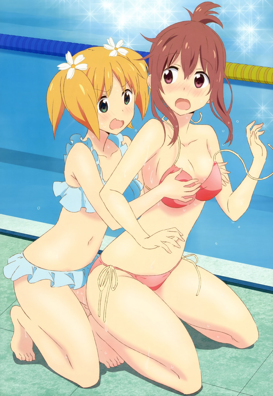 bikini breast_grab sakai_kyuuta sakura_trick sonoda_yuu swimsuits takayama_haruka wardrobe_malfunction yuri