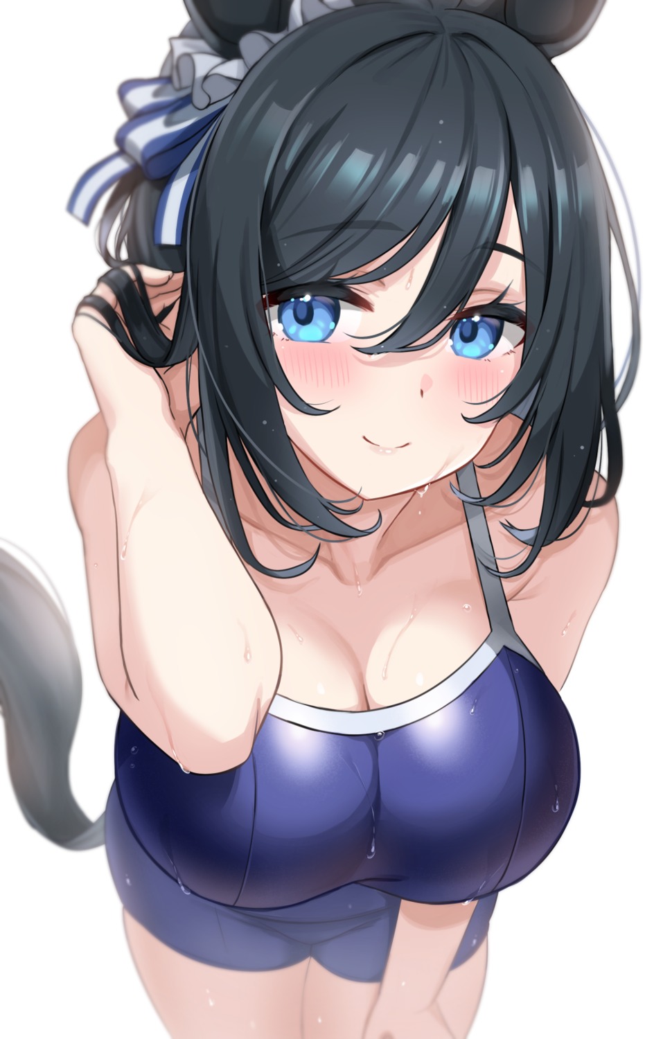 animal_ears cleavage eishin_flash_(umamusume) kibihimi school_swimsuit swimsuits tail uma_musume_pretty_derby wet