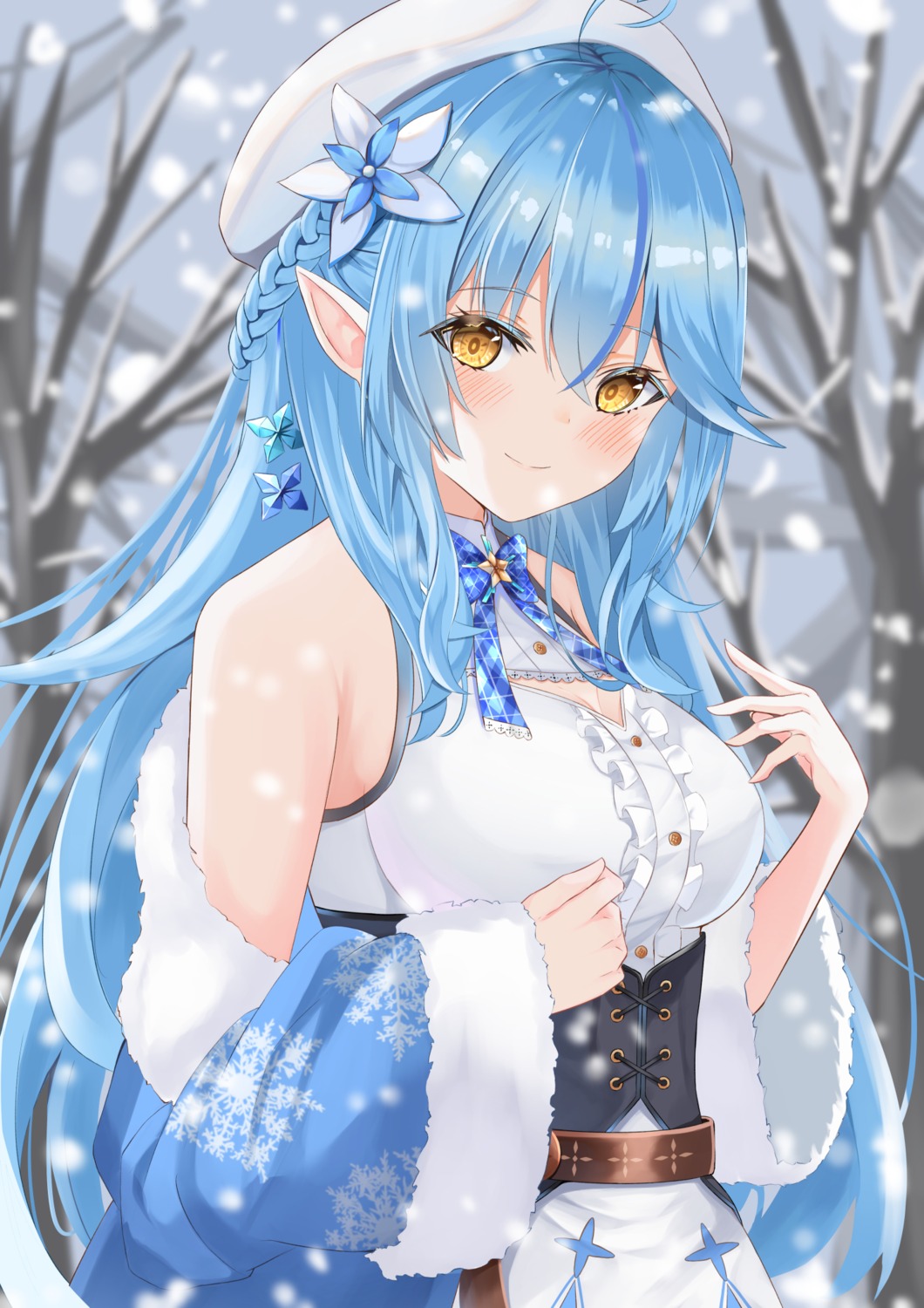 cleavage elf hololive nolt pointy_ears yukihana_lamy