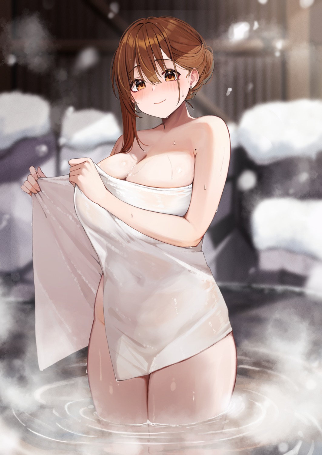 breast_hold ol-chan_(udon.) onsen see_through towel udon. wet