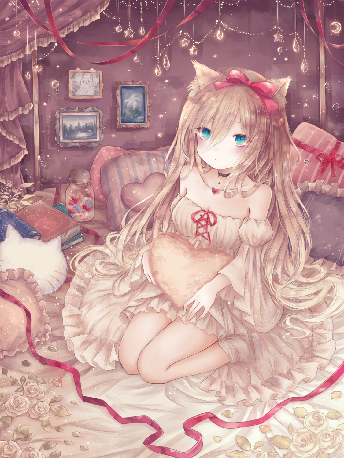 animal_ears cleavage dress nekomimi skirt_lift yenshin