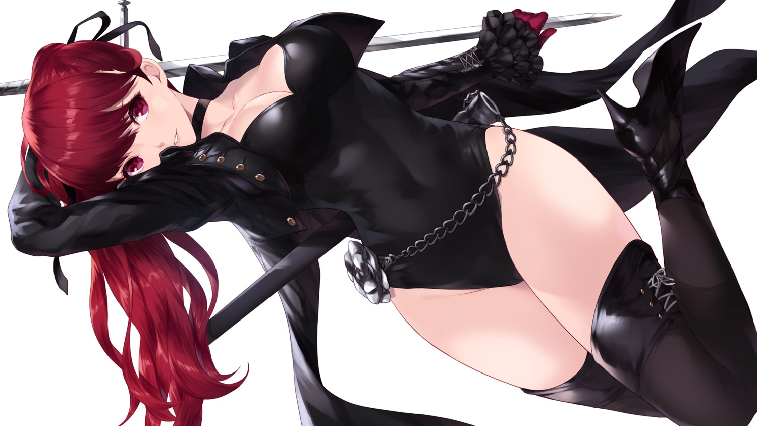 cait cleavage heels leotard sword thighhighs wallpaper