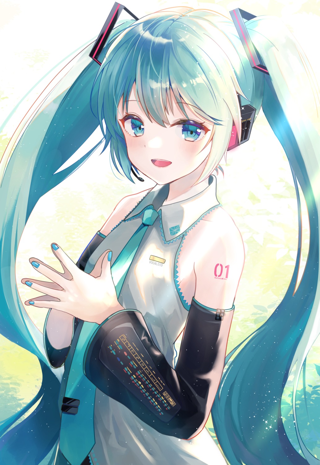 azuazu_0405 hatsune_miku headphones tattoo vocaloid