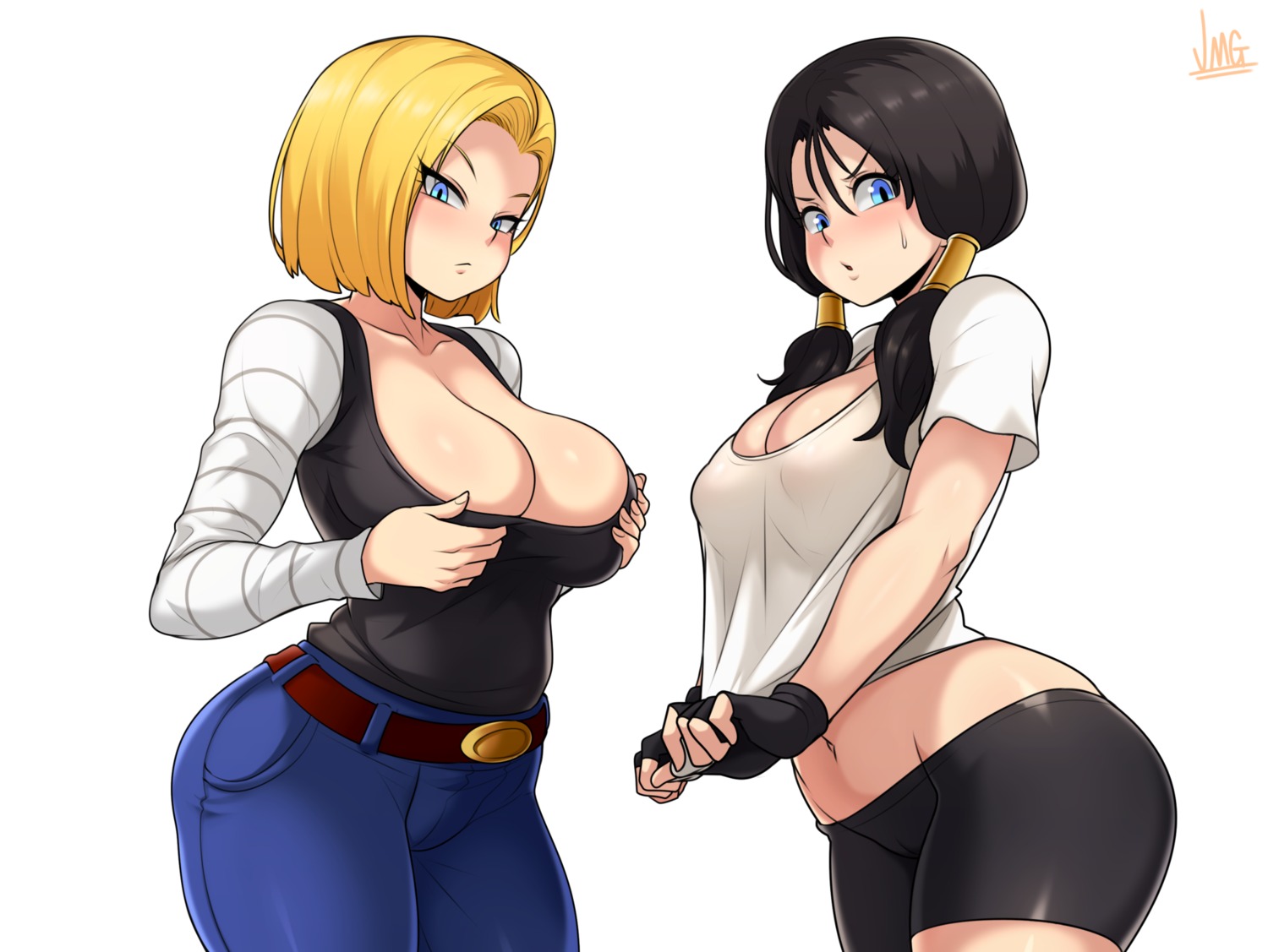 android_18 bike_shorts dragon_ball dragon_ball_z erect_nipples jmg no_bra videl