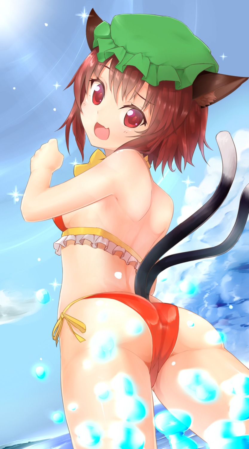 animal_ears ass bikini chen shiron swimsuits tail touhou