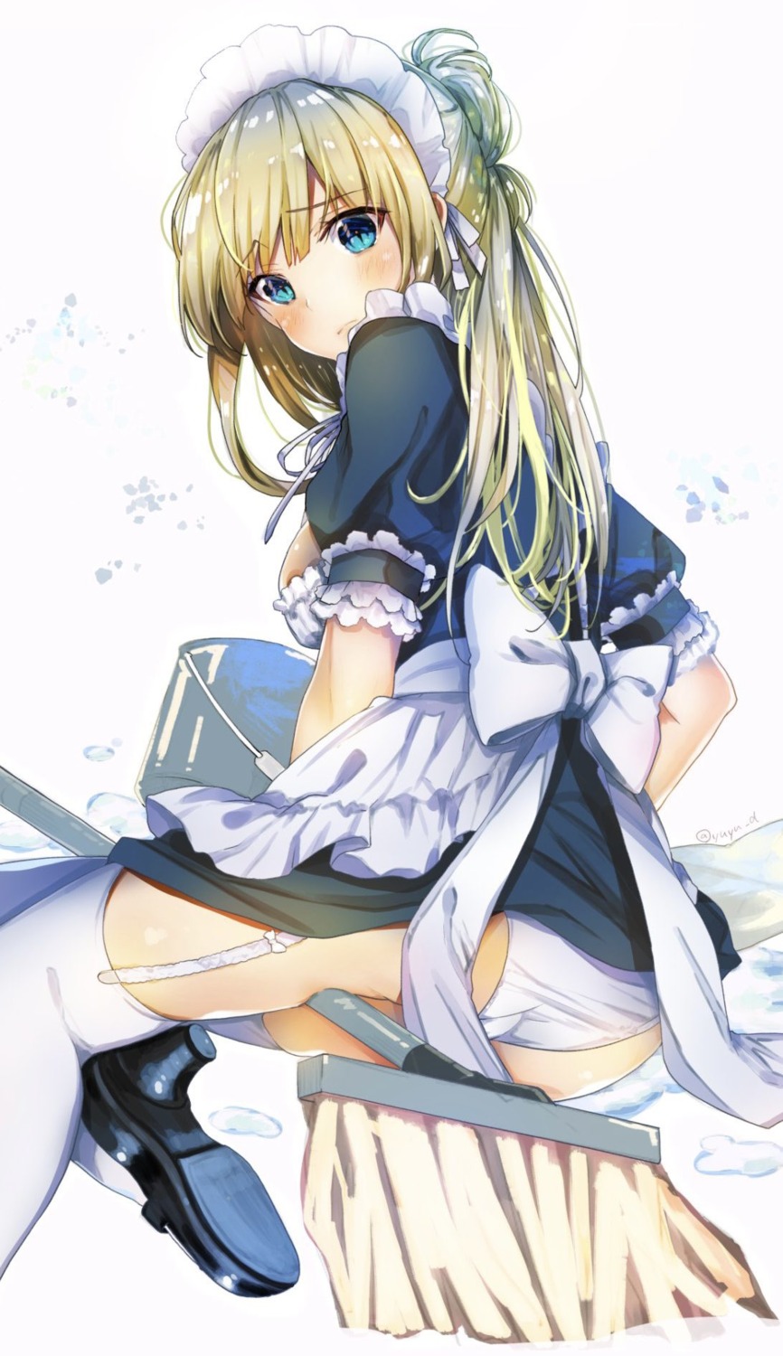 ass heels maid pantsu skirt_lift stockings thighhighs wardrobe_malfunction yu_yu