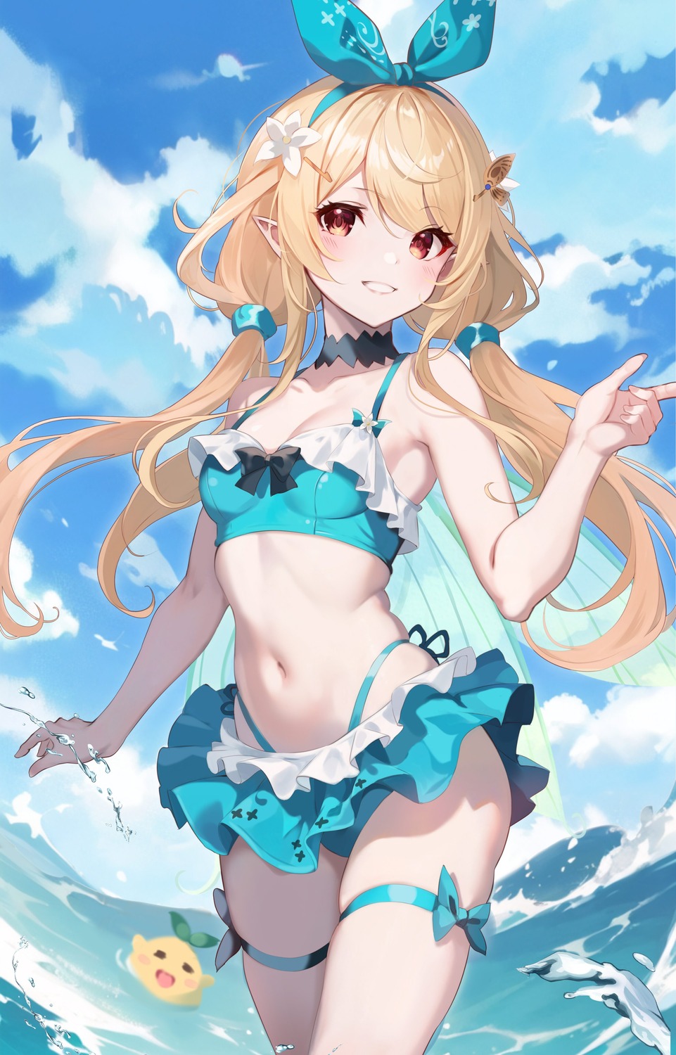 bikini garter kujou_ichiso nijisanji nijisanji_en pointy_ears pomu_rainpuff swimsuits