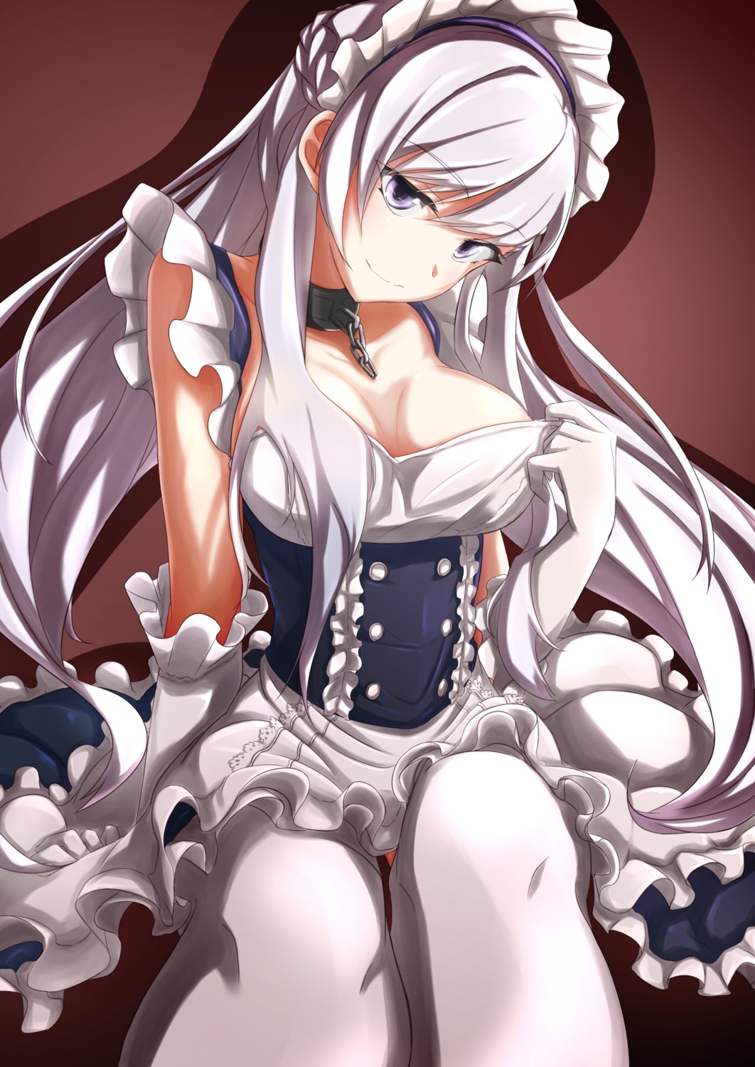 3104bnb azur_lane belfast_(azur_lane) maid thighhighs undressing