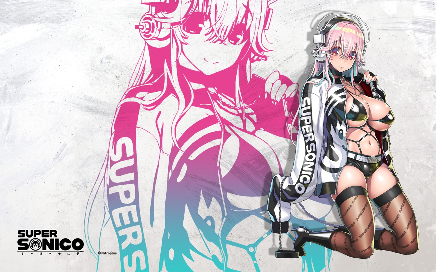 bra headphones heels open_shirt sonico super_sonico tagme thighhighs wallpaper