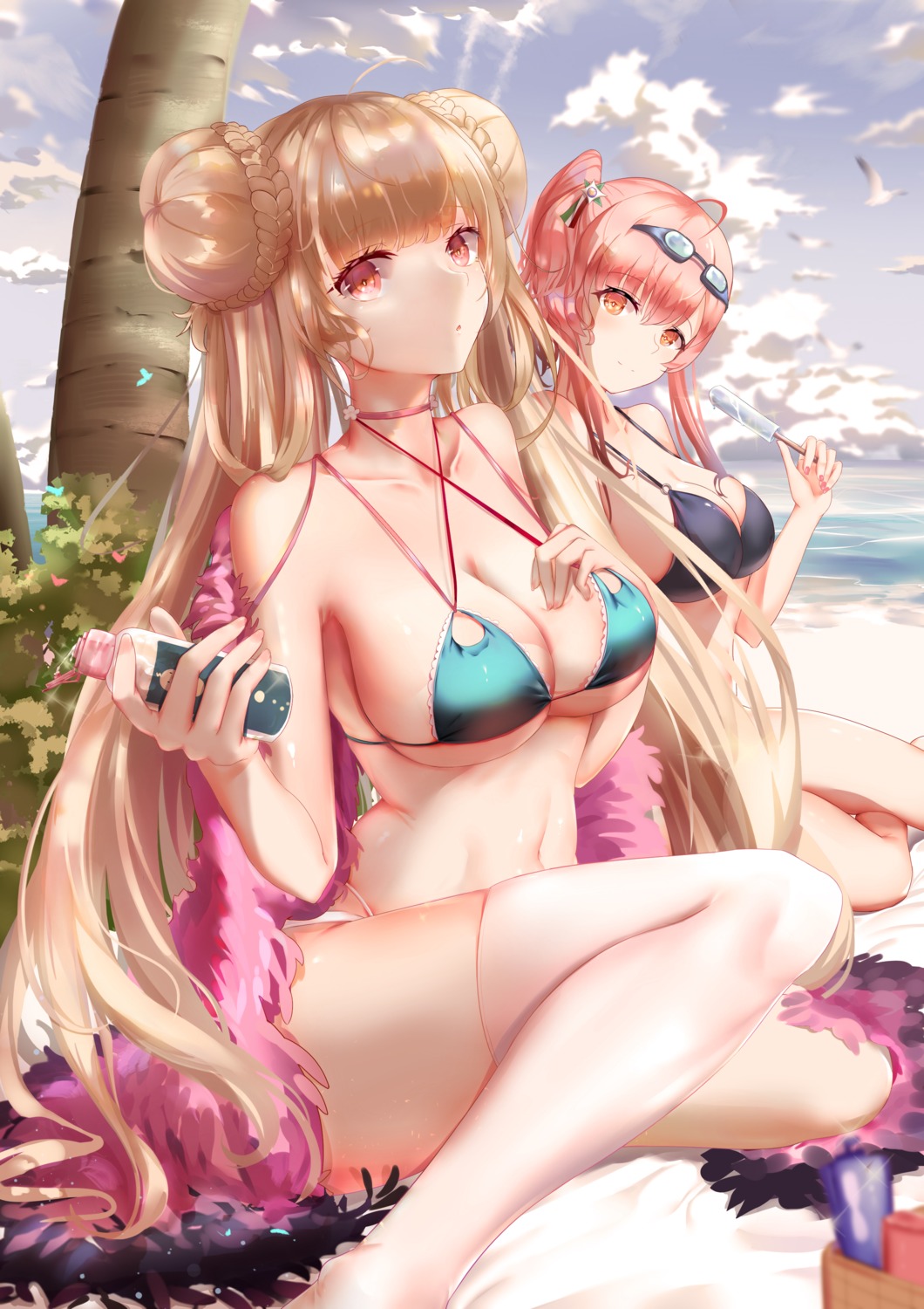 azur_lane bikini breast_hold formidable_(azur_lane) swimsuits thighhighs xiaoshan_jiang zara_(azur_lane)