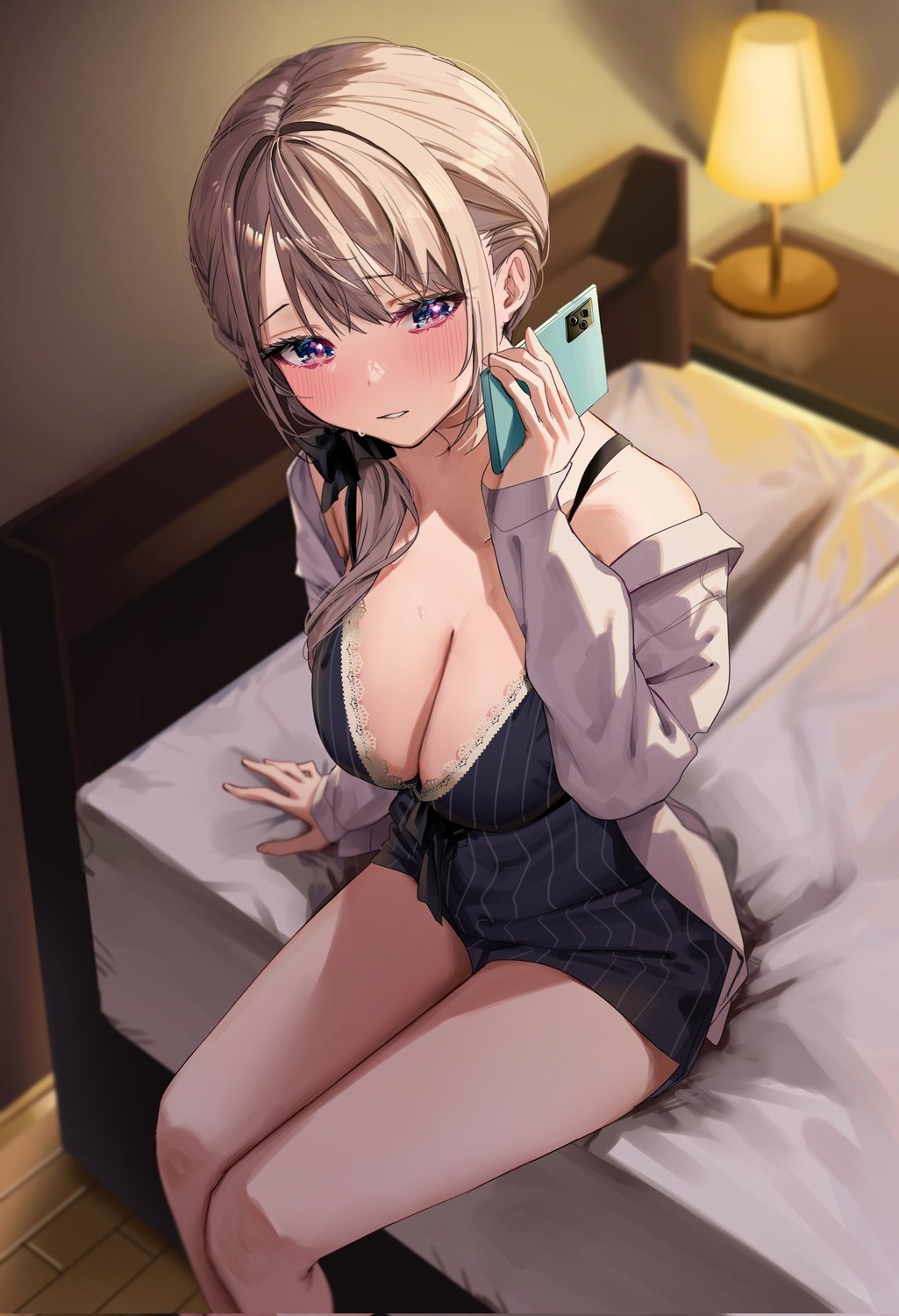 chigusa_minori cleavage dress_shirt no_bra pajama saotome_shino_(shino_to_ren) shino_to_ren