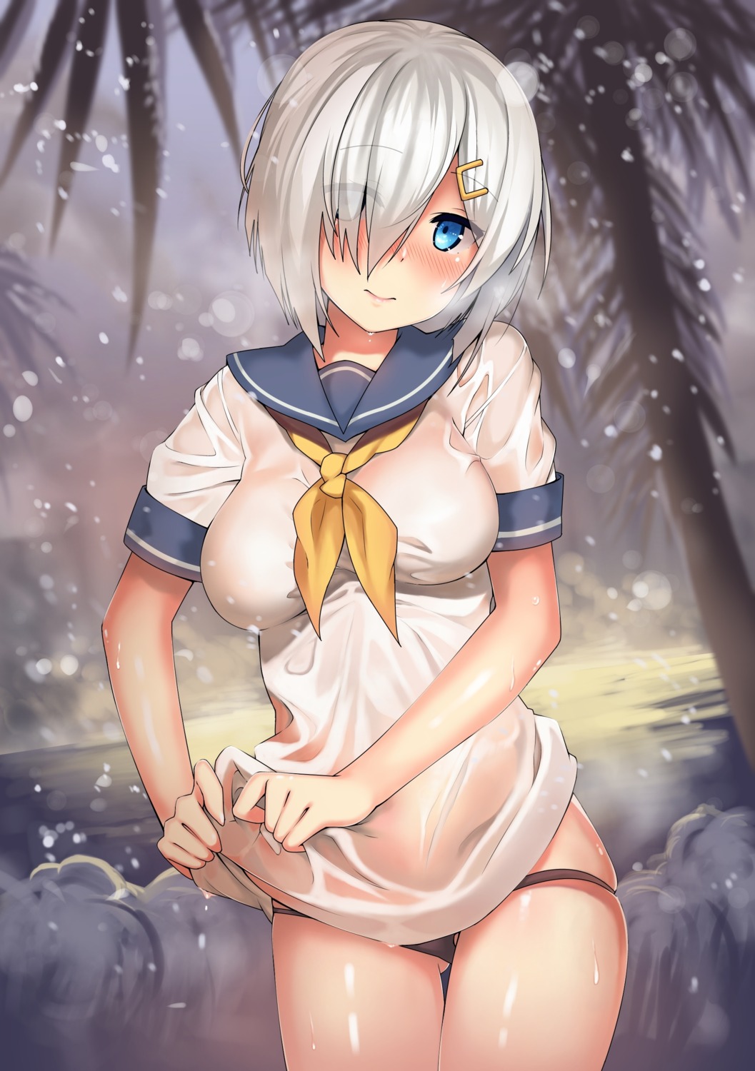 hamakaze_(kancolle) kantai_collection kawai pantsu see_through seifuku wet_clothes