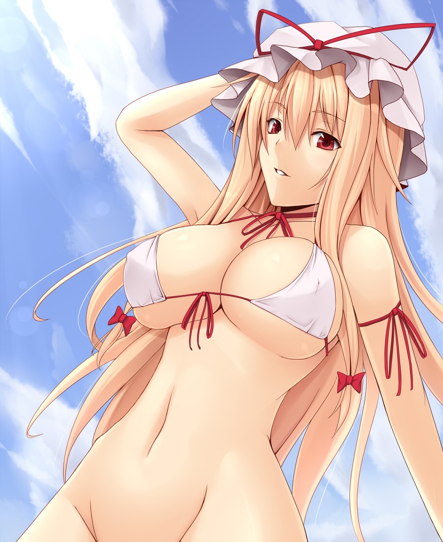 bikini bottomless cleavage erect_nipples shuugetsu_karasu swimsuits touhou underboob yakumo_yukari