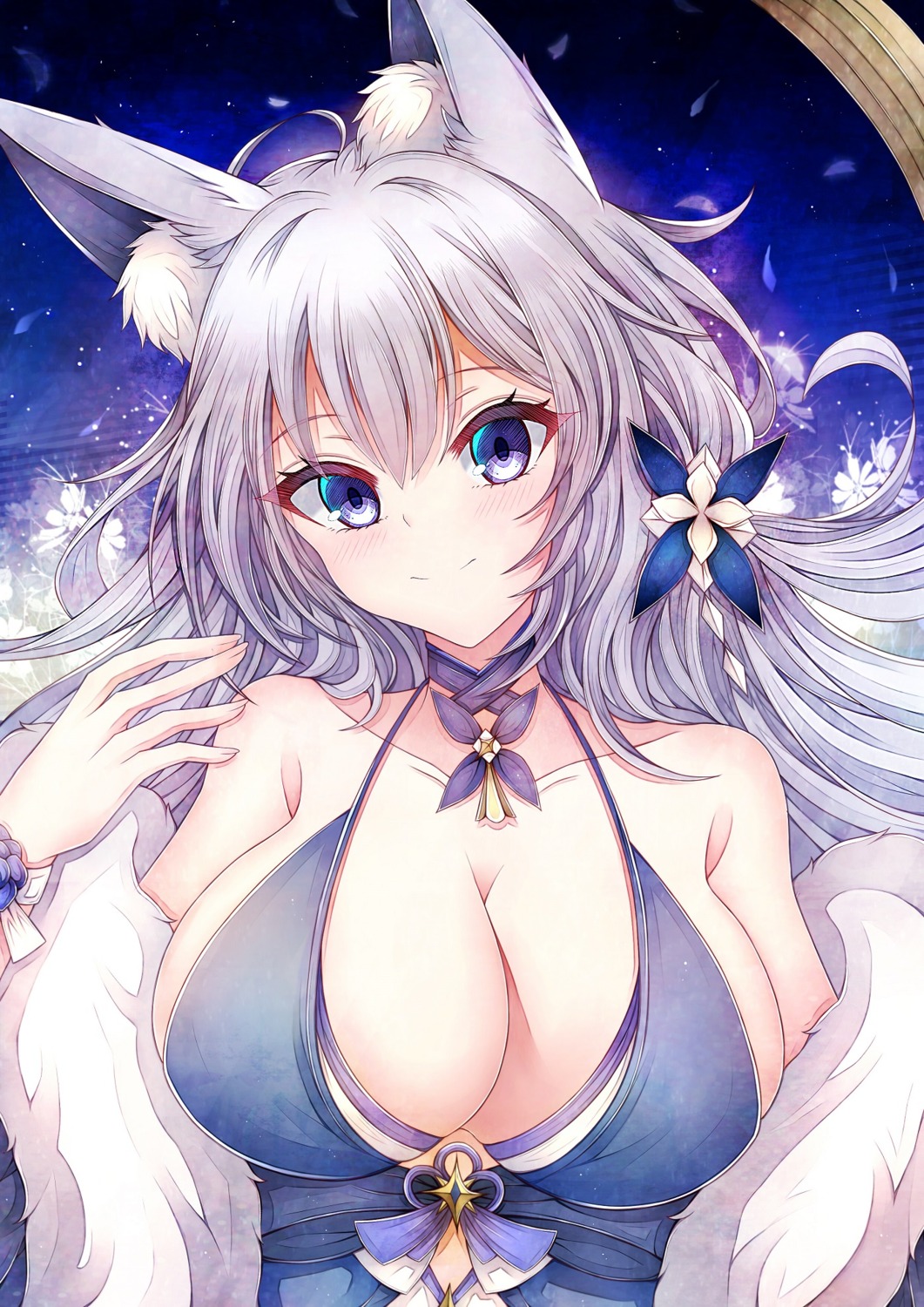 animal_ears azur_lane kitsune no_bra shinano_(azur_lane) soda_(sodachuxd) tail