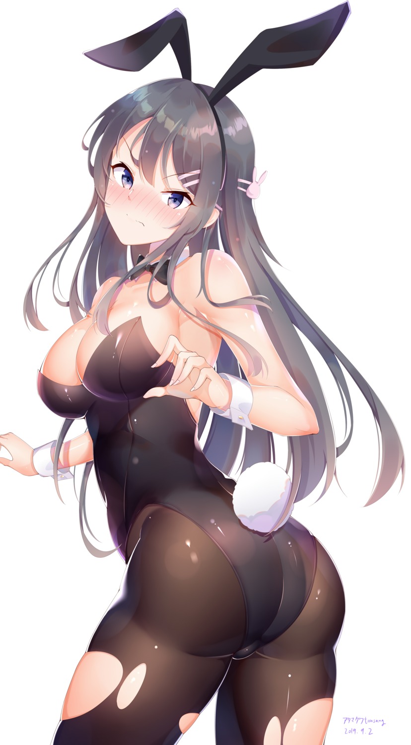 animal_ears ass bunny_ears bunny_girl cleavage pantyhose sakurajima_mai seishun_buta_yarou tail torn_clothes tousang