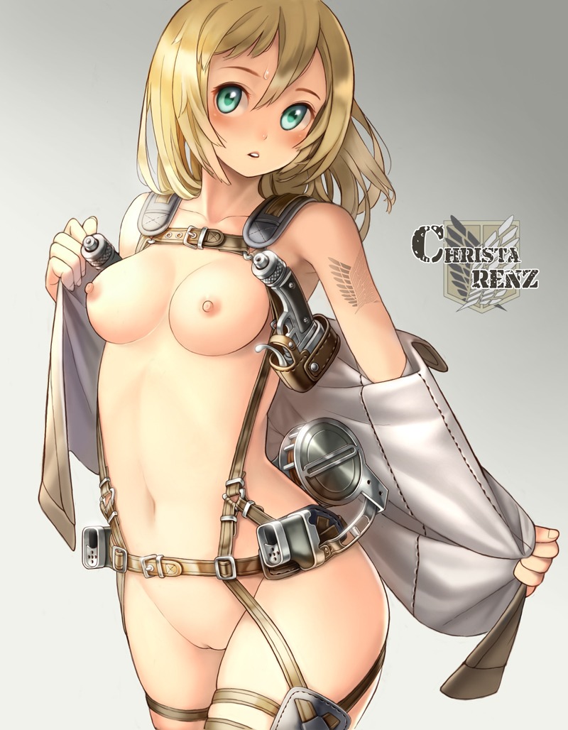 bottomless breasts christa_lenz nipples no_bra open_shirt pussy shingeki_no_kyojin uncensored undressing xil