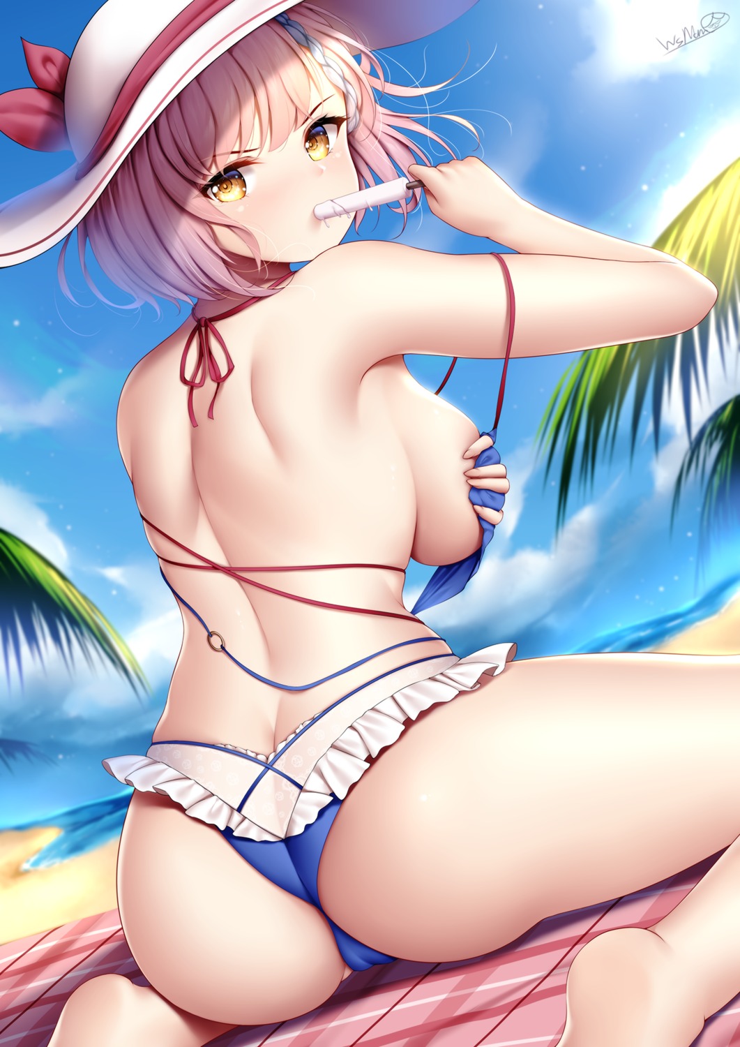 ass azur_lane bikini breast_hold cameltoe swimsuits tartu_(azur_lane) thong wardrobe_malfunction wsman