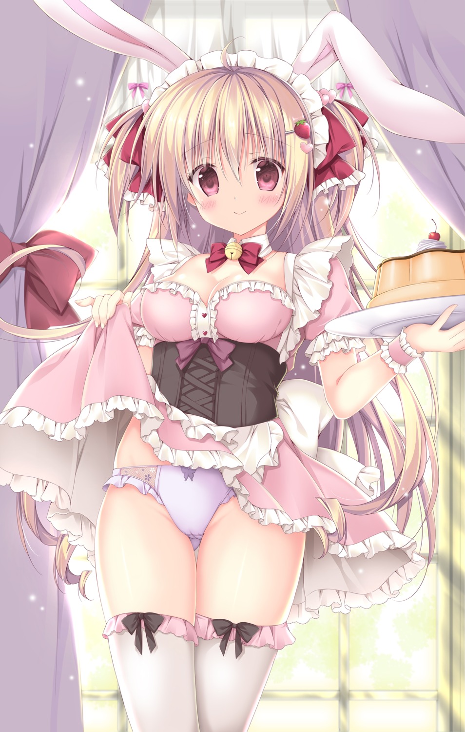 animal_ears bunny_ears cameltoe cleavage korie_riko maid pantsu skirt_lift thighhighs