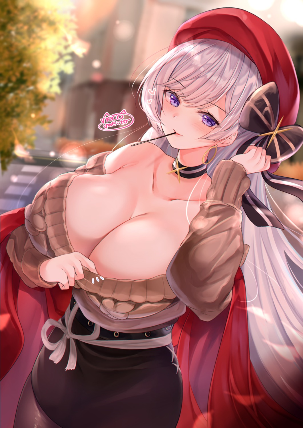 azur_lane belfast_(azur_lane) neco_meito no_bra open_shirt pantyhose sweater undressing