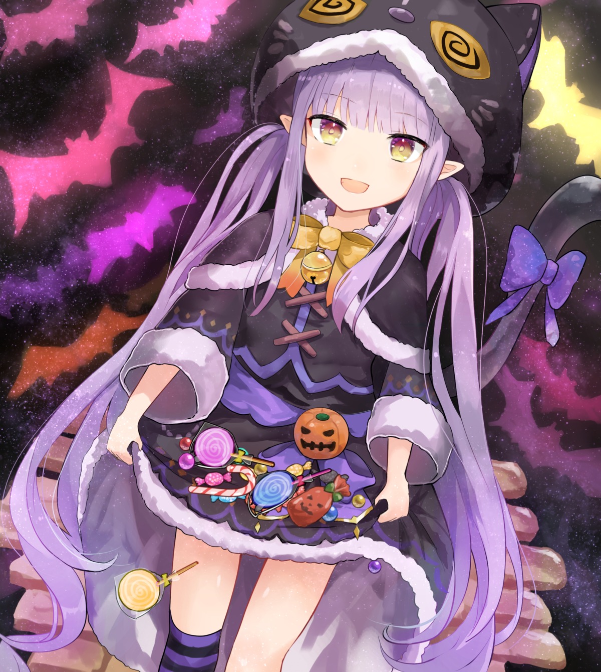 animal_ears arisaka_luna halloween hikawa_kyouka nekomimi pointy_ears princess_connect! princess_connect!_re:dive skirt_lift thighhighs