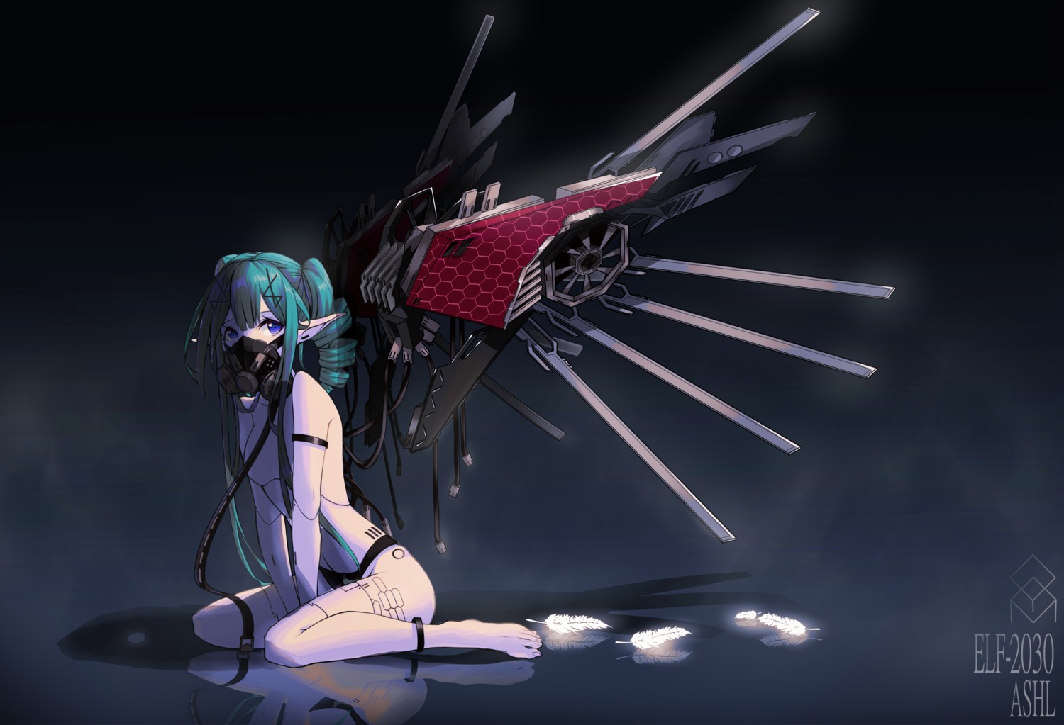 ashl mecha_musume pantsu pointy_ears topless wings