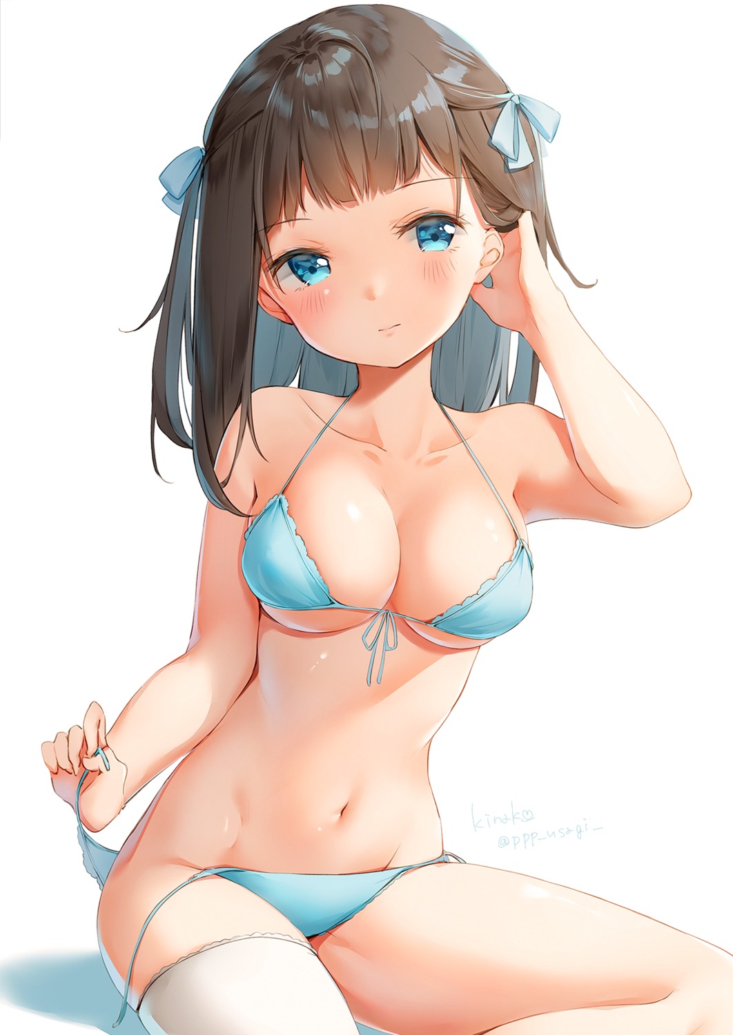 bikini kinako_(shiratama_mochi) swimsuits thighhighs underboob undressing