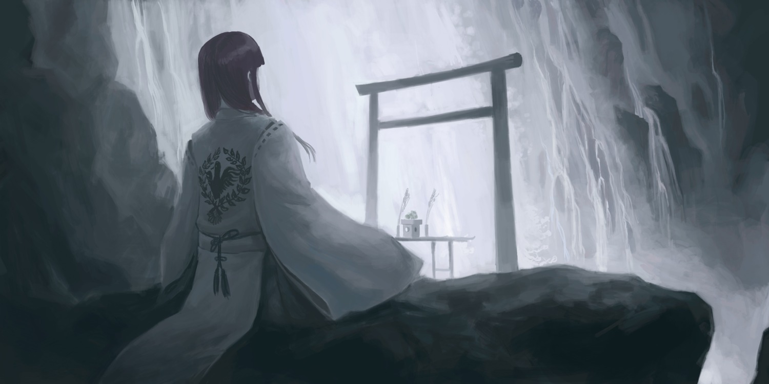 hiraoka_masamune kimono landscape miko