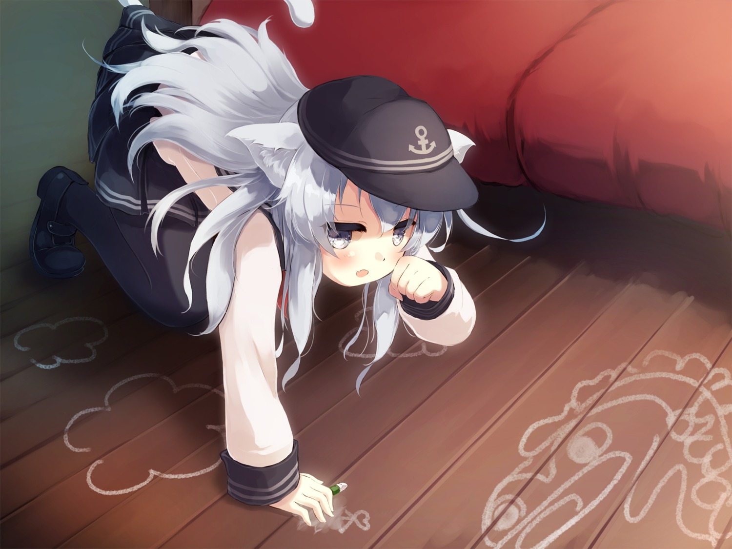 animal_ears gen-getsu hibiki_(kancolle) kantai_collection nekomimi pantyhose seifuku tail