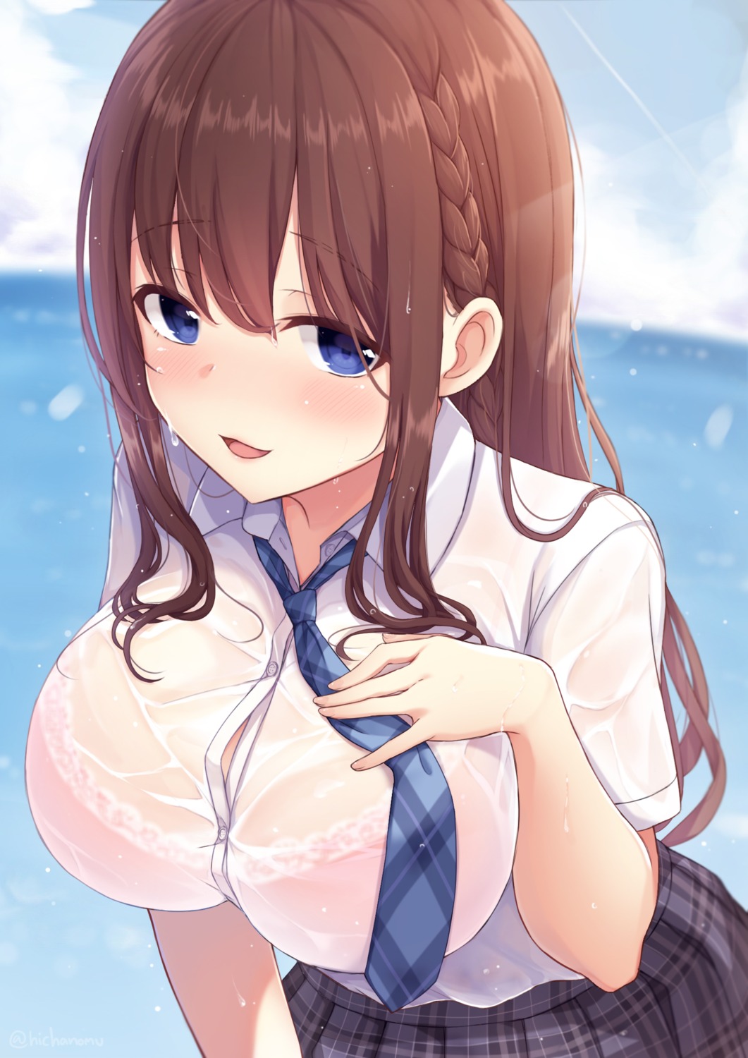 bra nekokobushi see_through seifuku wet wet_clothes