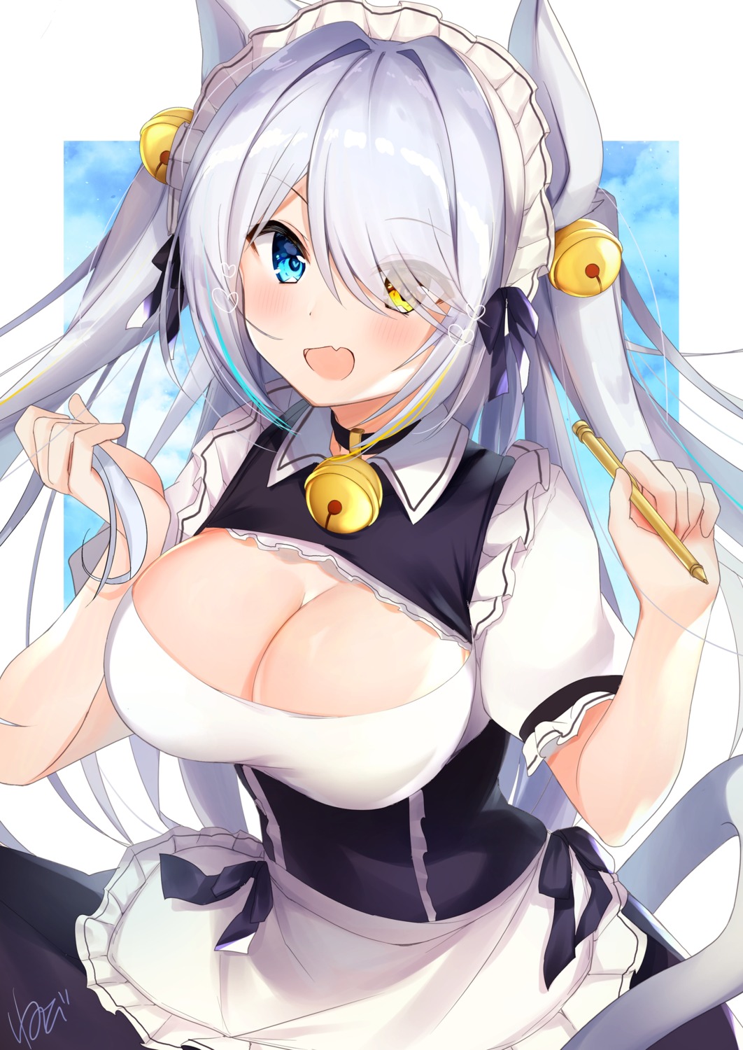 animal_ears cleavage heterochromia maid nekomimi nenobi_(nenorium) tail