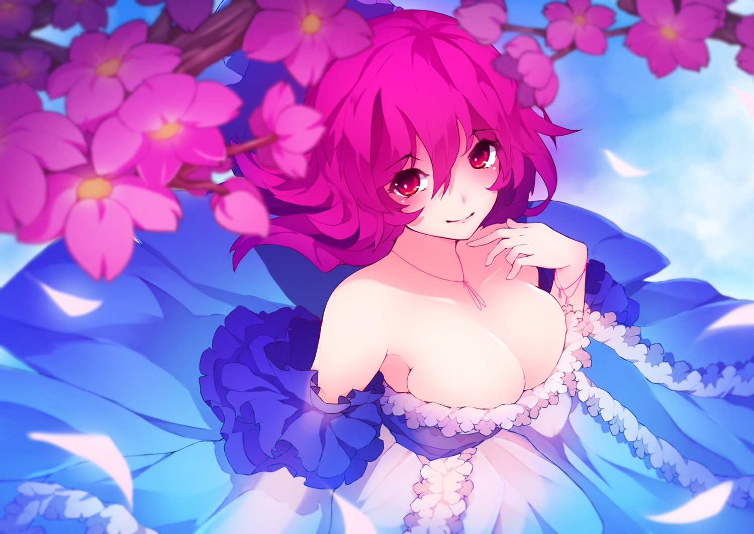 chiroru_(cheese-roll) dress no_bra saigyouji_yuyuko touhou