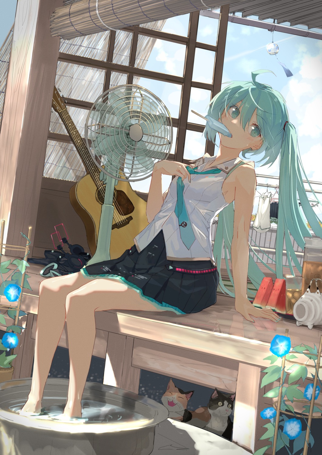 guitar hatsune_miku neko shibatadtm vocaloid wet