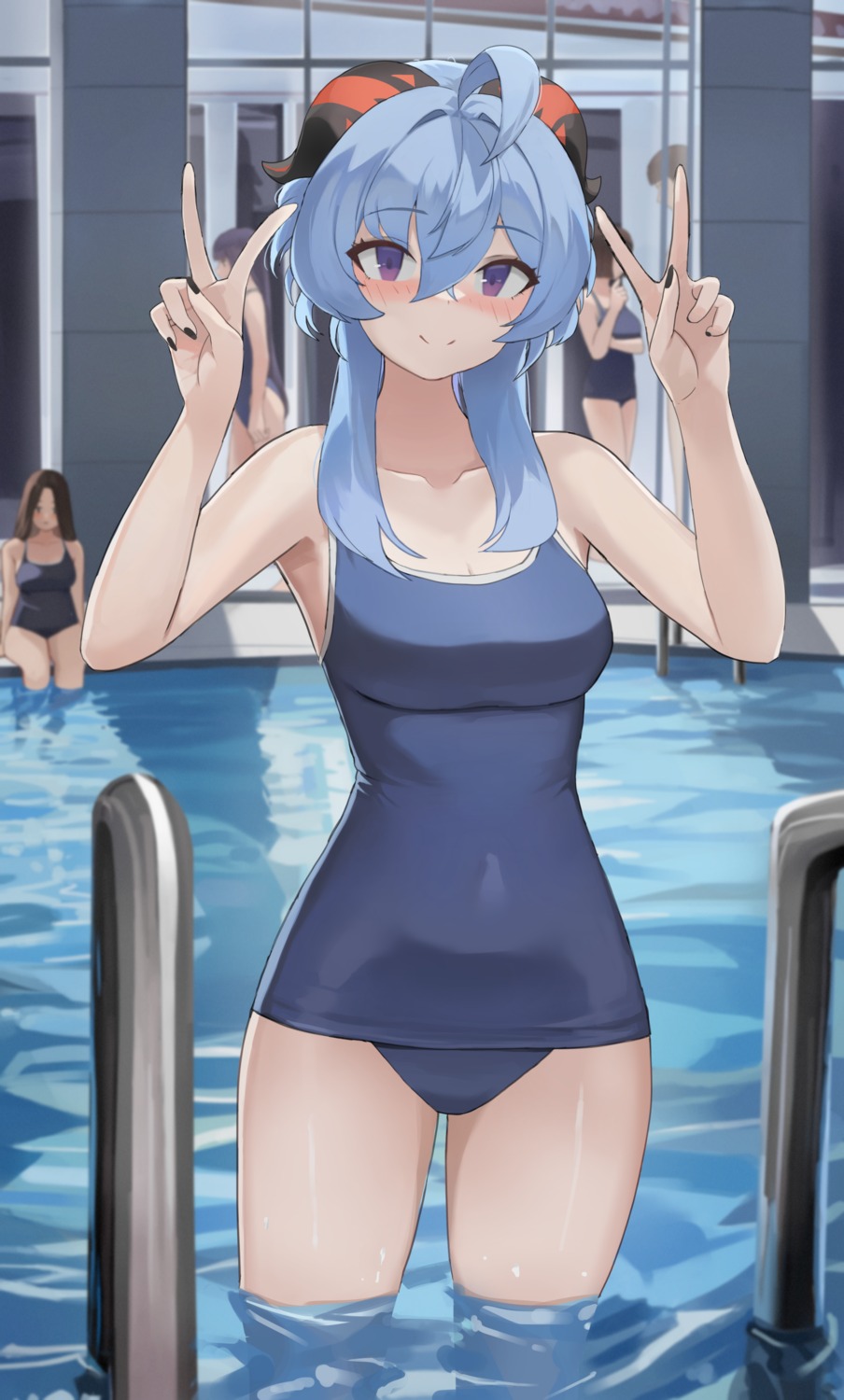 dolri ganyu genshin_impact horns school_swimsuit swimsuits wet