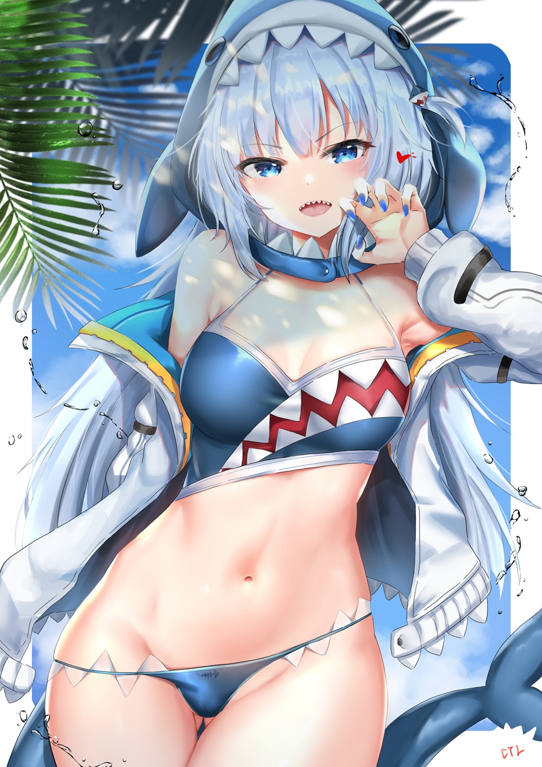 bikini cyicheng gawr_gura hololive hololive_english open_shirt swimsuits tail