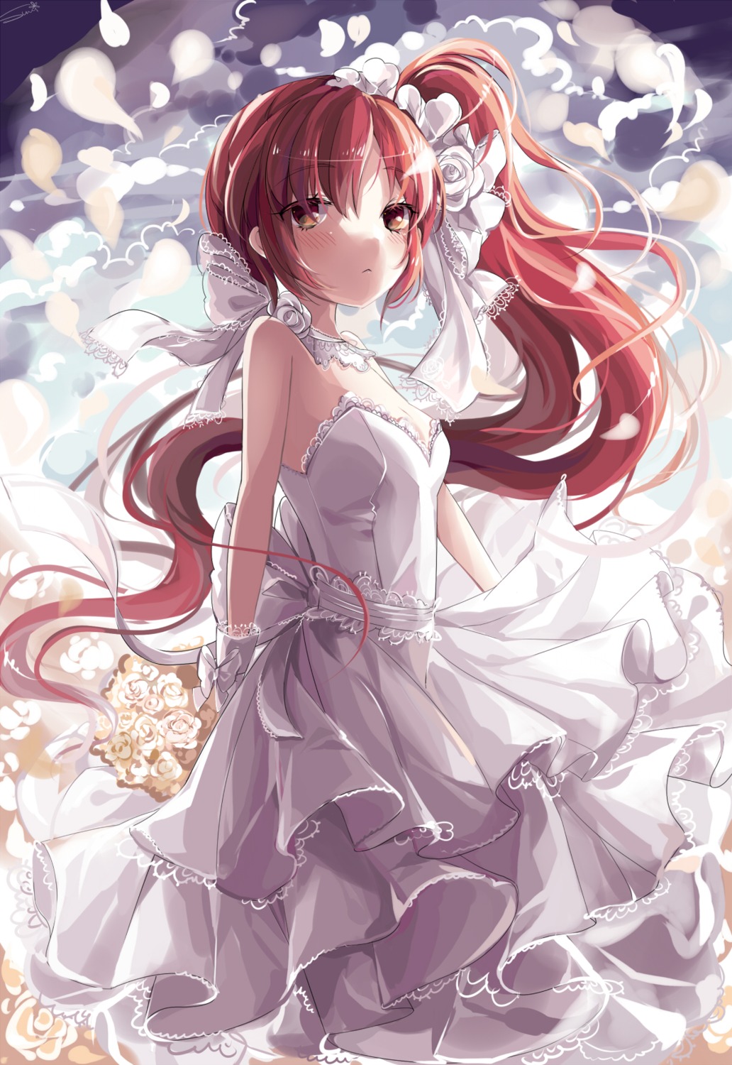 dress puella_magi_madoka_magica sakura_kyouko sumi_mi wedding_dress