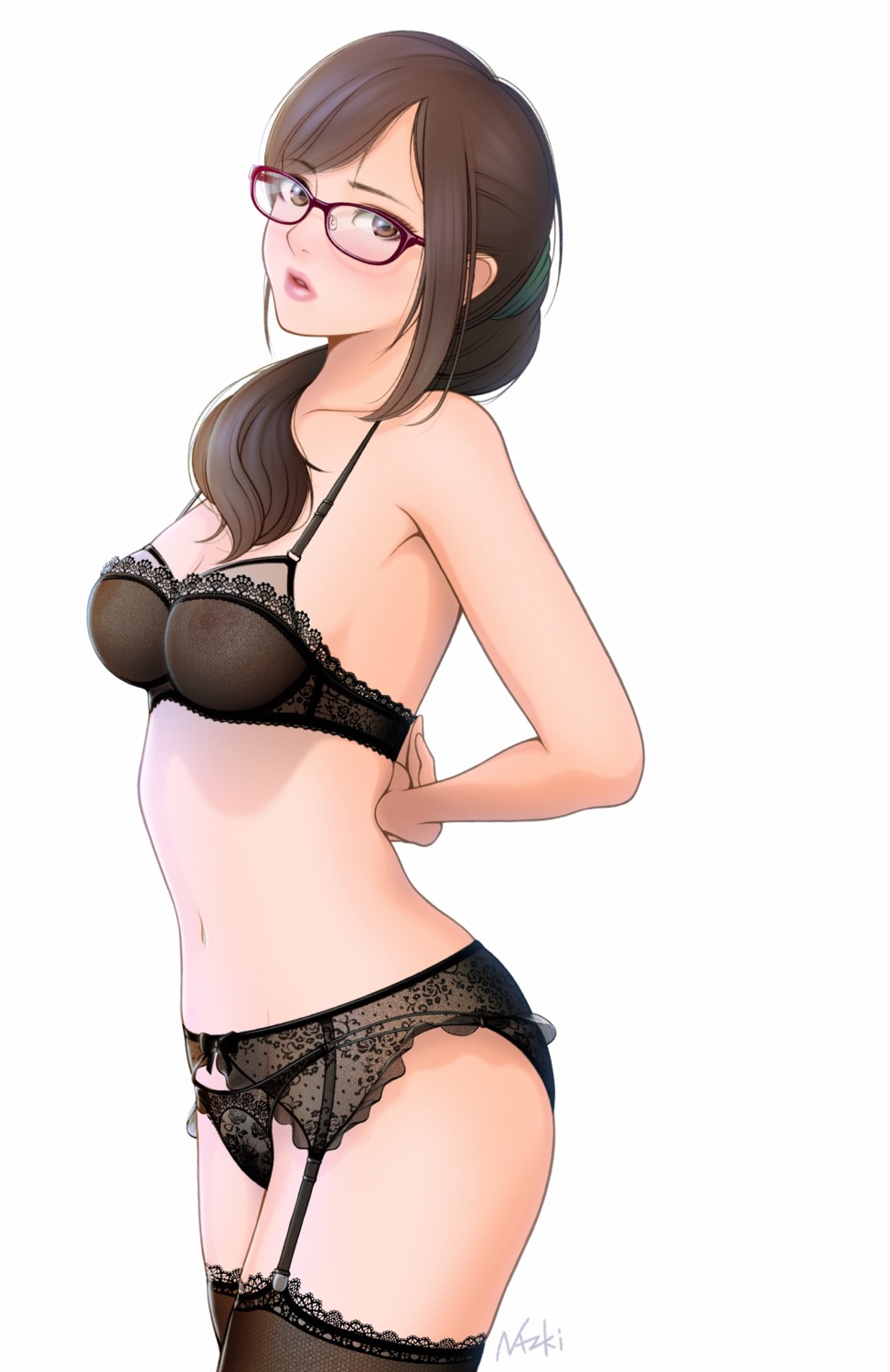 bra garter_belt megane minamoto_natsuki nipples pantsu see_through stockings thighhighs