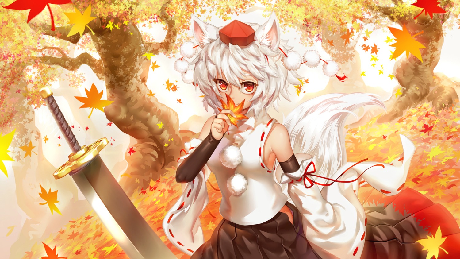 animal_ears bobomaster inubashiri_momiji miko sword tail touhou