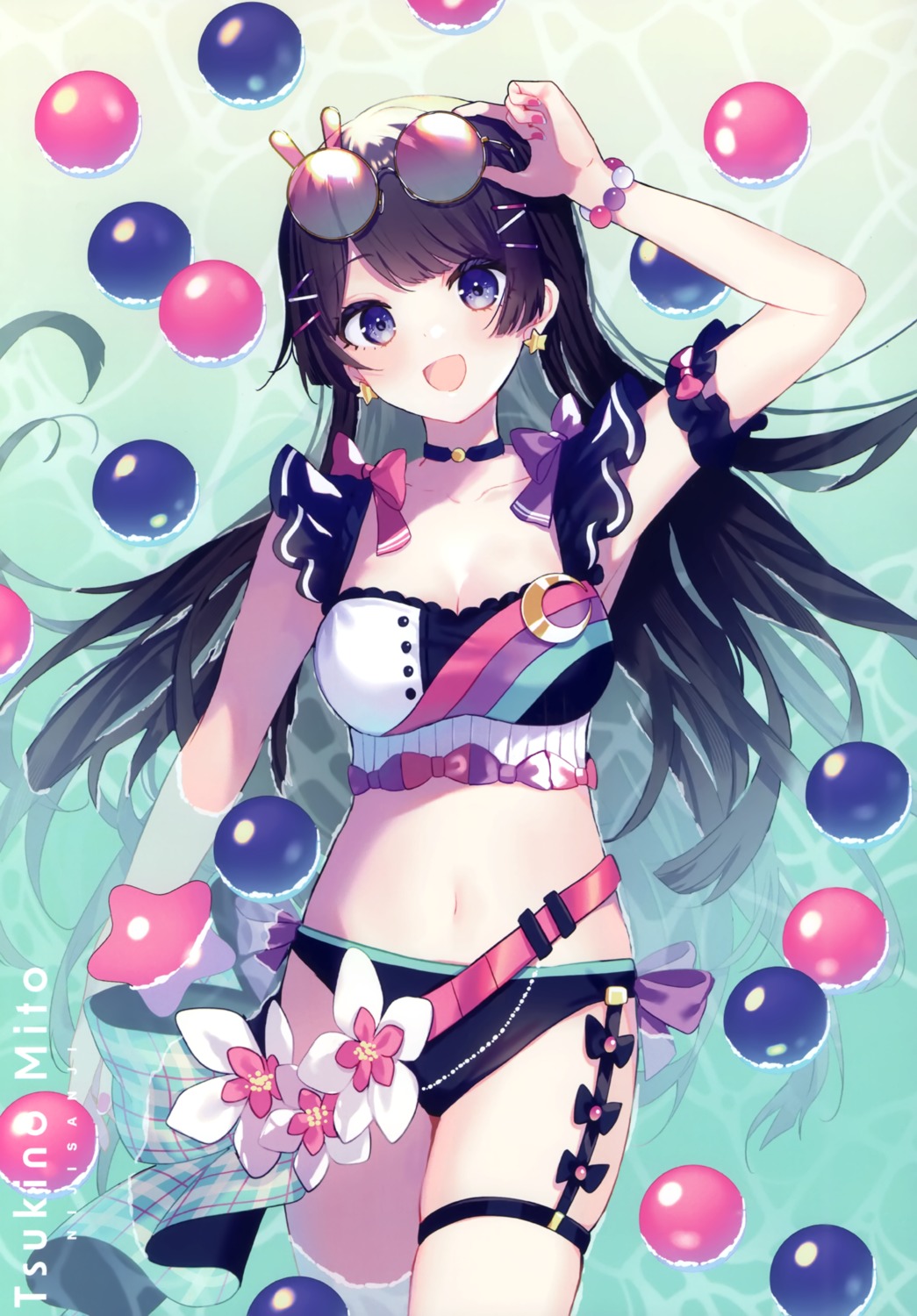 bikini chroma_(saine) garter megane nijisanji saine swimsuits tsukino_mito wet