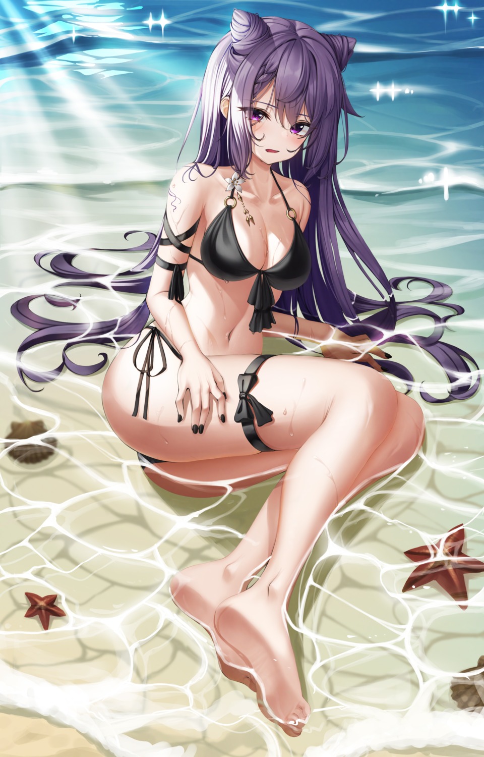 bikini feet garter genshin_impact hsxxx keqing swimsuits wet