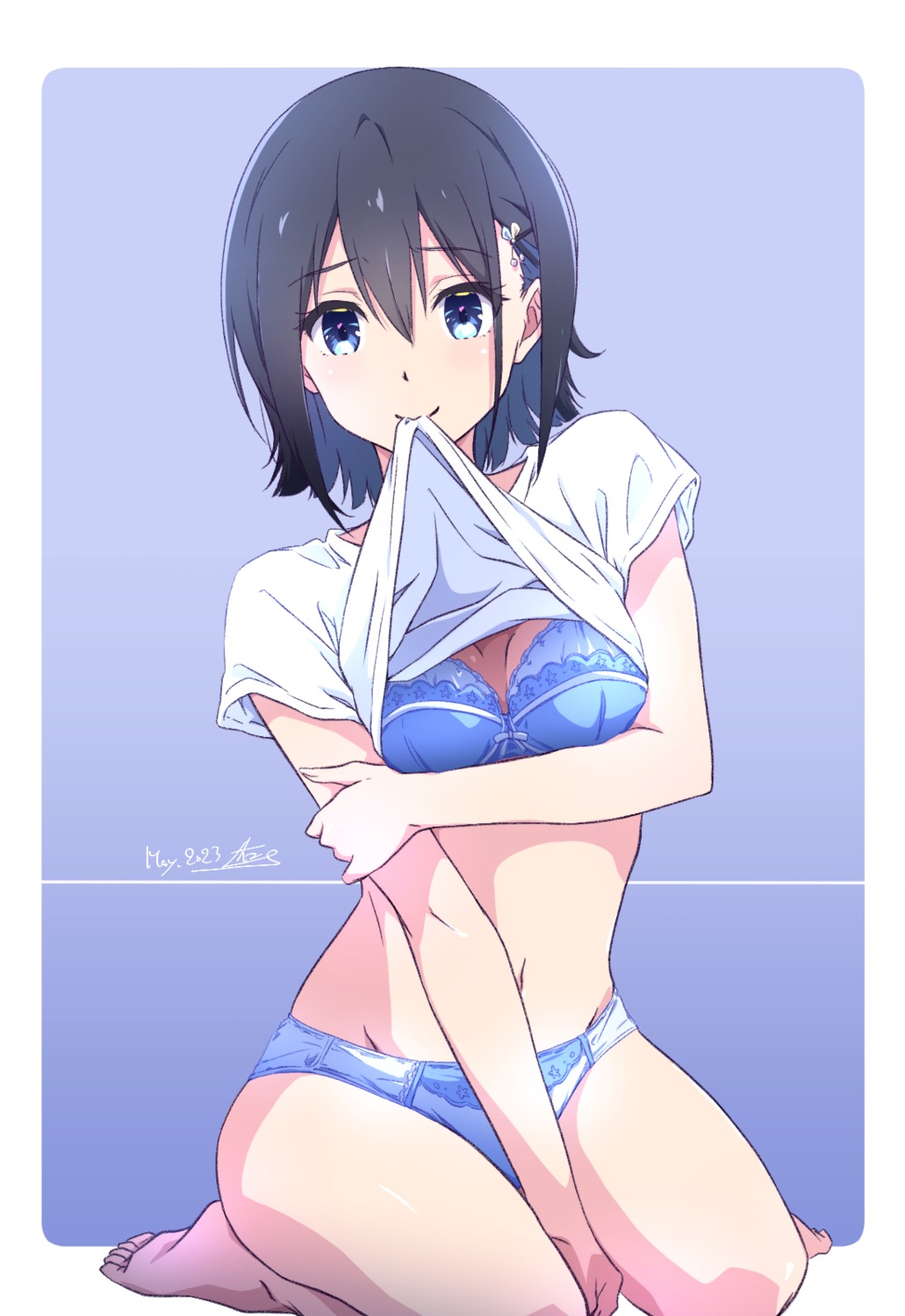 bra breast_hold cleavage nii_manabu pantsu shirt_lift